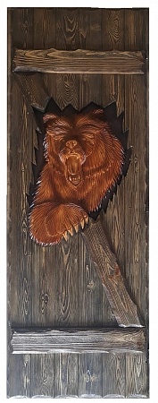 Дверь деревянная 1900х700 Медведь брошированная