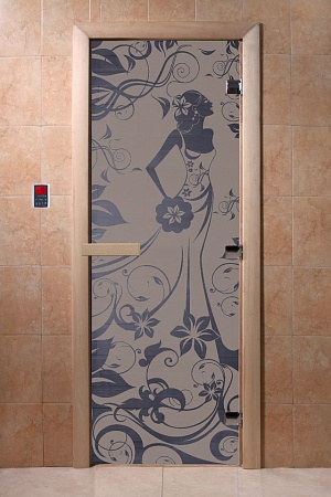 Дверь стеклянная 1900х700 Бронза Матовая Девушка в цветах